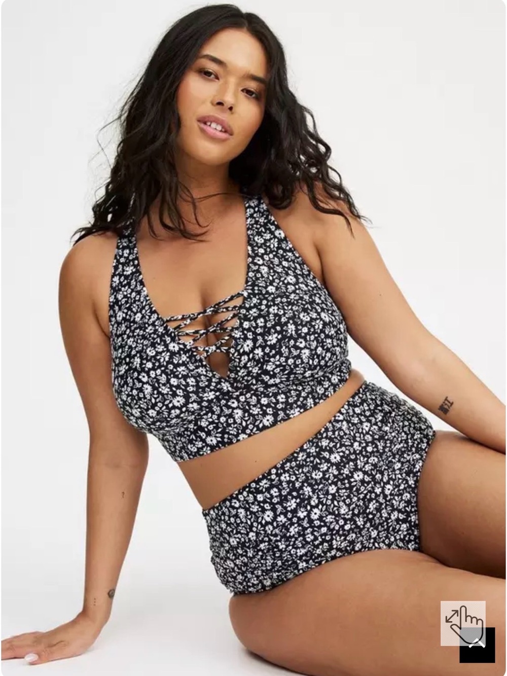 Torrid Black and White Floral Lace-Up Bikini Set